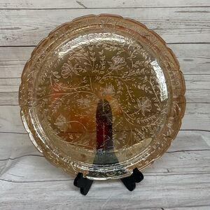 Jeanette Carnival Glass Floragold Oval Platter Iridescent Scalloped Edge 13 3/4"